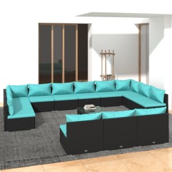 vidaXL Set de muebles de jardín 14 pzas cojines ratán sintético negro