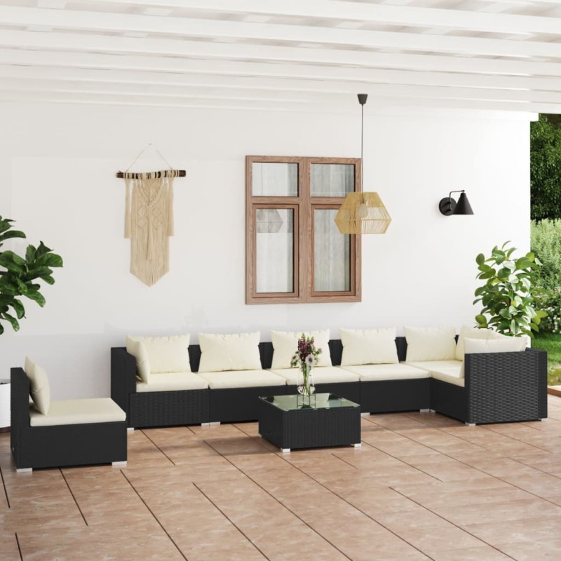 vidaXL Set de muebles de jardín 8 pzas y cojines ratán sintético negro vidaXL Set de muebles de jardín 8 pzas y cojines ratán sintético negro