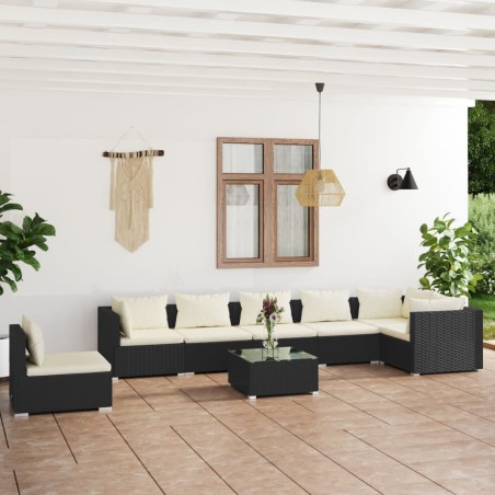 vidaXL Set de muebles de jardín 8 pzas y cojines ratán sintético negro