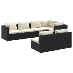 vidaXL Set de muebles de jardín 7 pzas y cojines ratán sintético negro