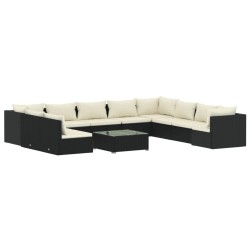 vidaXL Set muebles de jardín 11 pzas y cojines ratán sintético negro