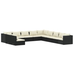 vidaXL Set muebles de jardín 11 pzas y cojines ratán sintético negro