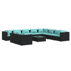vidaXL Set muebles de jardín 11 pzas y cojines ratán sintético negro