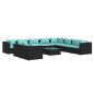 vidaXL Set muebles de jardín 11 pzas y cojines ratán sintético negro