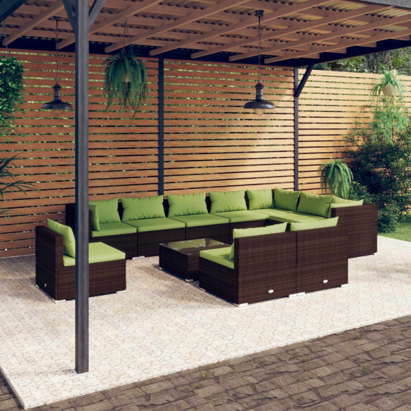 vidaXL Set muebles de jardín 11 pzas y cojines ratán sintético marrón vidaXL Set muebles de jardín 11 pzas y cojines ratán sintético marrón