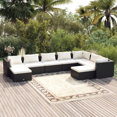 vidaXL Set de muebles de jardín 9 pzas y cojines ratán sintético negro