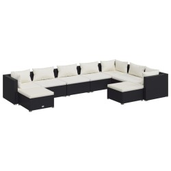 vidaXL Set de muebles de jardín 9 pzas y cojines ratán sintético negro