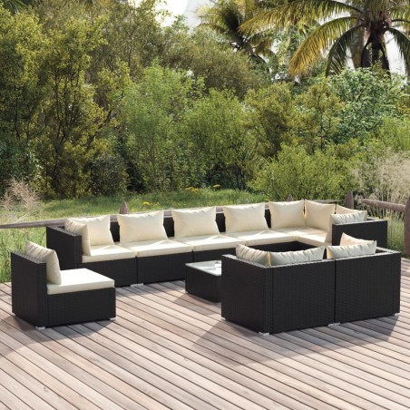 vidaXL Set de muebles de jardín 10 pzs y cojines ratán sintético negro