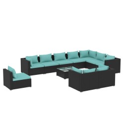 vidaXL Set de muebles de jardín 11 pzs y cojines ratán sintético negro