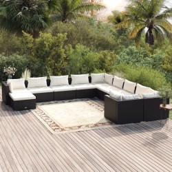 vidaXL Set de muebles de jardín 11 pzas cojines ratán sintético negro
