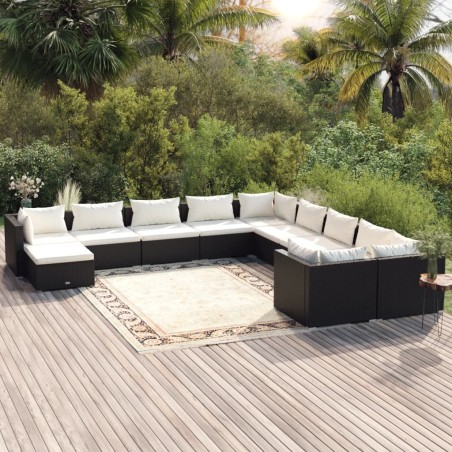 vidaXL Set de muebles de jardín 11 pzas cojines ratán sintético negro