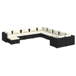 vidaXL Set de muebles de jardín 11 pzas cojines ratán sintético negro