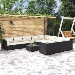 vidaXL Set de muebles de jardín 11 pzas cojines ratán sintético negro