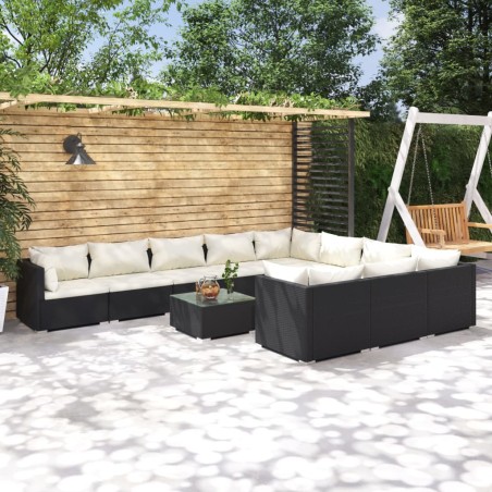 vidaXL Set de muebles de jardín 11 pzas cojines ratán sintético negro