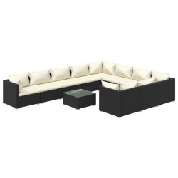 vidaXL Set de muebles de jardín 11 pzas cojines ratán sintético negro