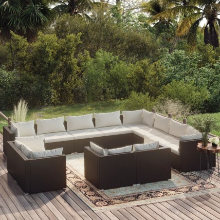 vidaXL Set de muebles de jardín 12 pzas cojines ratán sintético negro
