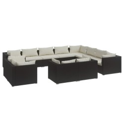 vidaXL Set de muebles de jardín 12 pzas cojines ratán sintético negro
