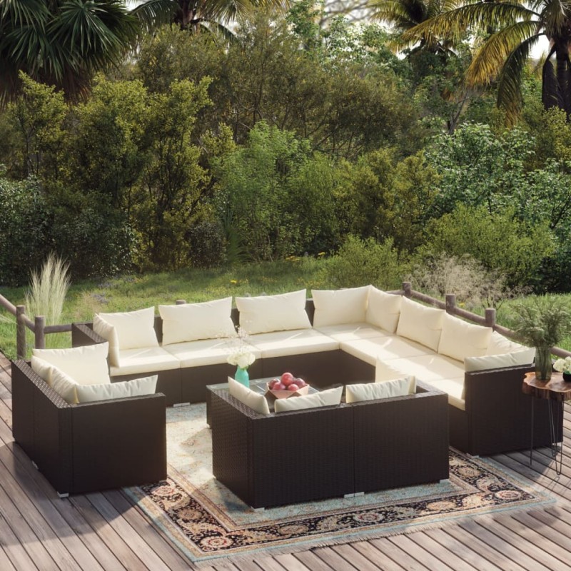 vidaXL Set de muebles de jardín 12 pzas cojines ratán sintético negro vidaXL Set de muebles de jardín 12 pzas cojines ratán sintético negro