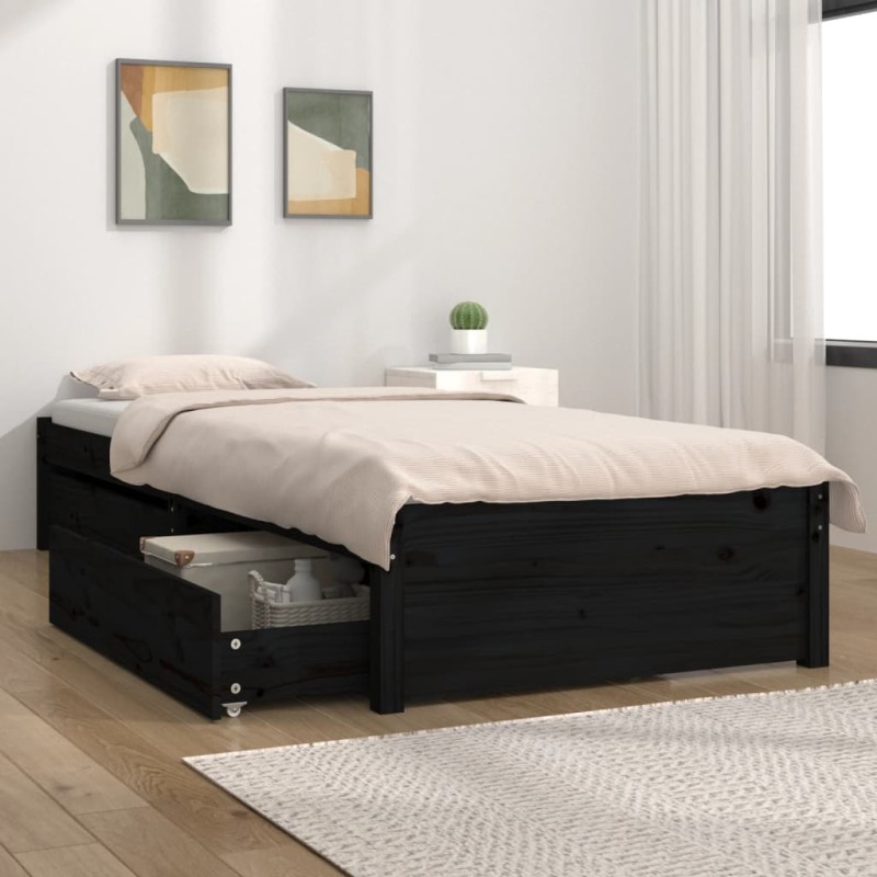 vidaXL Estructura de cama individual con cajones negro 90x190 cm vidaXL Estructura de cama individual con cajones negro 90x190 cm