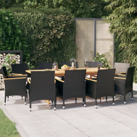 vidaXL Juego de comedor de jardín 11 piezas con cojines negro
