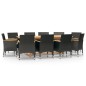 vidaXL Juego de comedor de jardín 11 piezas con cojines negro