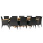 vidaXL Juego de comedor de jardín 11 piezas con cojines negro