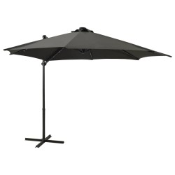 vidaXL Sombrilla voladiza con poste y luces LED gris antracita 300 cm