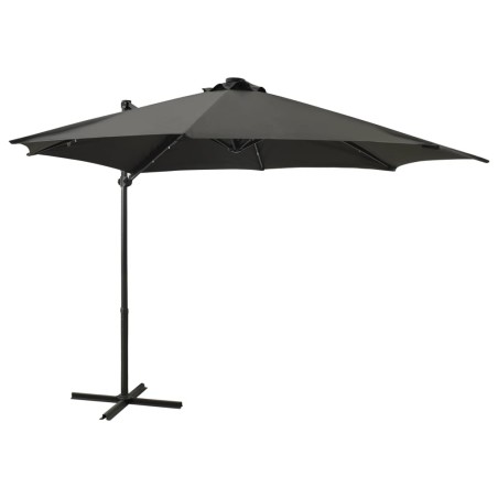 vidaXL Sombrilla voladiza con poste y luces LED gris antracita 300 cm