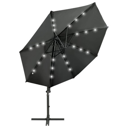 vidaXL Sombrilla voladiza con poste y luces LED gris antracita 300 cm