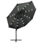 vidaXL Sombrilla voladiza con poste y luces LED gris antracita 300 cm vidaXL Sombrilla voladiza con poste y luces LED gris antracita 300 cm