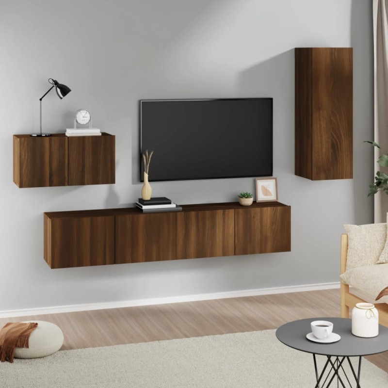 vidaXL Set de muebles para TV 4 pzas madera contrachapada marrón roble vidaXL Set de muebles para TV 4 pzas madera contrachapada marrón roble