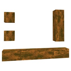 vidaXL Set de muebles de TV 5 pzas madera contrachapada roble ahumado