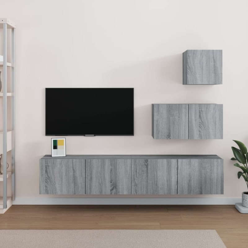 vidaXL Set de muebles para TV 4 pzas madera contrachapada gris Sonoma vidaXL Set de muebles para TV 4 pzas madera contrachapada gris Sonoma