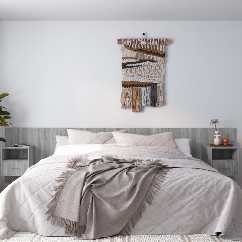 vidaXL Cabecero de cama y mesitas madera contrachapada gris Sonoma vidaXL Cabecero de cama y mesitas madera contrachapada gris Sonoma