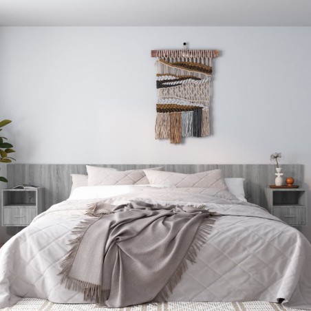 vidaXL Cabecero de cama y mesitas madera contrachapada gris Sonoma
