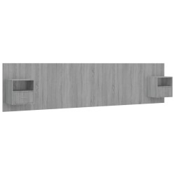 vidaXL Cabecero de cama y mesitas madera contrachapada gris Sonoma
