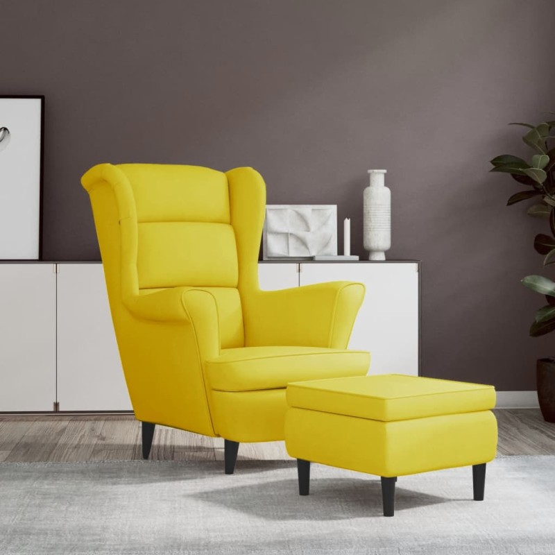 vidaXL Sillón orejero con taburete terciopelo amarillo mostaza vidaXL Sillón orejero con taburete terciopelo amarillo mostaza