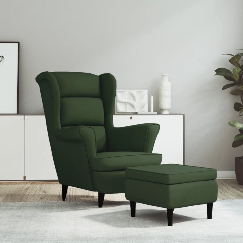 vidaXL Sillón orejero y taburete de terciopelo verde oscuro vidaXL Sillón orejero y taburete de terciopelo verde oscuro