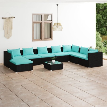 vidaXL Set de muebles de jardín 9 pzas y cojines ratán sintético negro