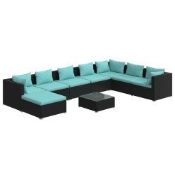 vidaXL Set de muebles de jardín 9 pzas y cojines ratán sintético negro