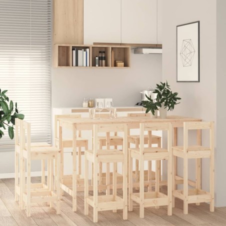 vidaXL Set de bar 9 piezas madera maciza de pino