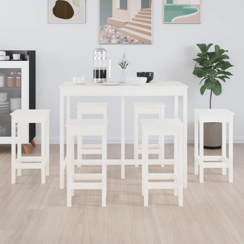 vidaXL Set de bar 7 piezas madera maciza de pino blanco vidaXL Set de bar 7 piezas madera maciza de pino blanco