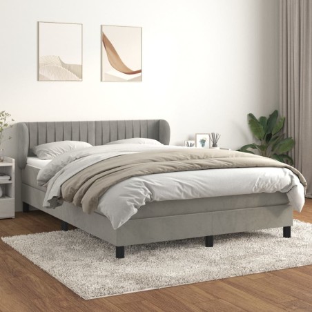 vidaXL Cama box spring con colchón terciopelo gris claro 140x200 cm