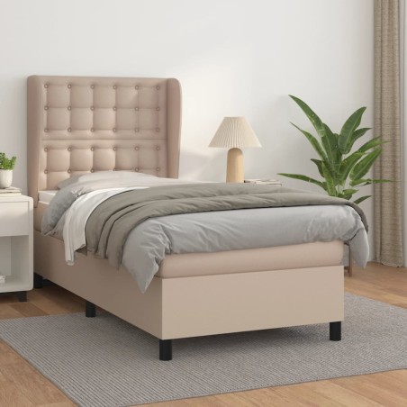 vidaXL Cama box spring con colchón cuero sintético capuchino 90x190 cm