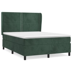 vidaXL Cama box spring con colchón terciopelo verde oscuro 140x190 cm
