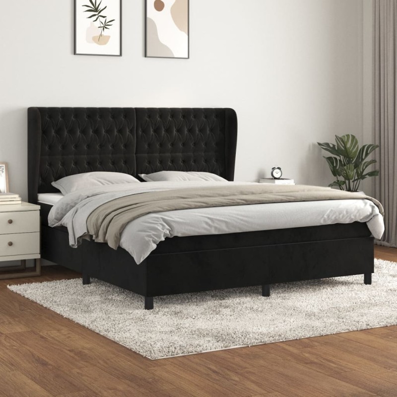 vidaXL Cama box spring con colchón terciopelo negro 160x200 cm vidaXL Cama box spring con colchón terciopelo negro 160x200 cm