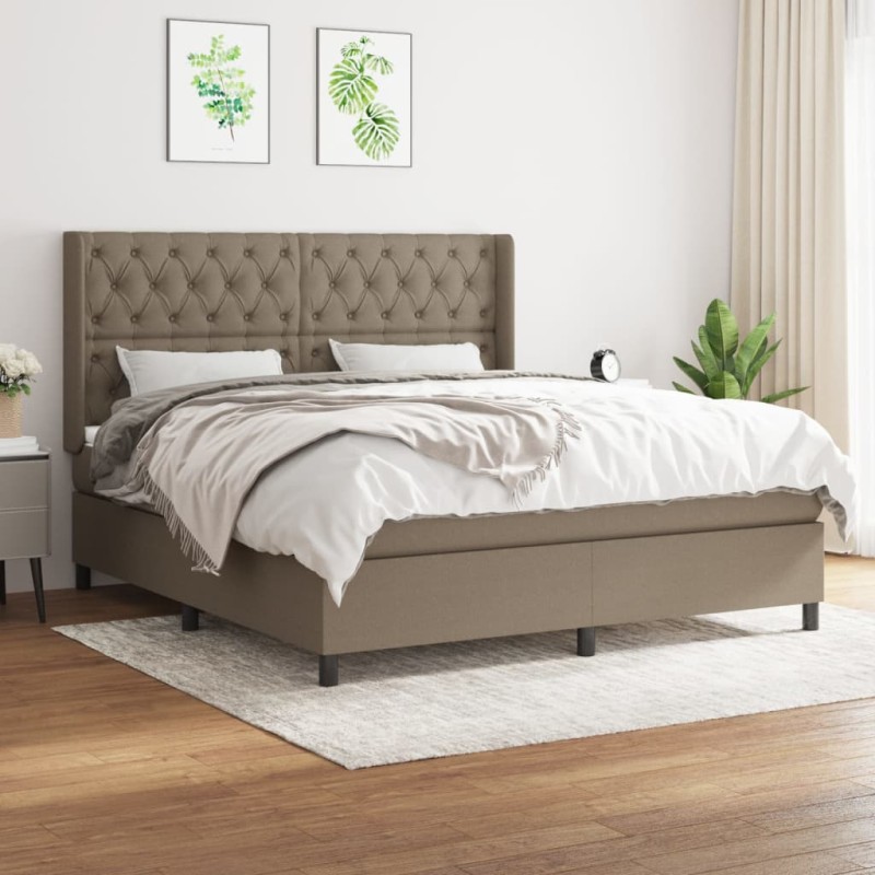 vidaXL Cama box spring con colchón tela gris taupe 160x200 cm