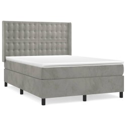 vidaXL Cama box spring con colchón terciopelo gris claro 140x200 cm