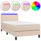 vidaXL Cama box spring colchón LED cuero sintético capuchino 90x190 cm vidaXL Cama box spring colchón LED cuero sintético capuchino 90x190 cm