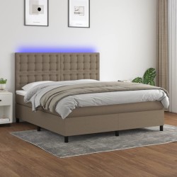 vidaXL Cama box spring colchón y luces LED tela gris taupe 160x200 cm